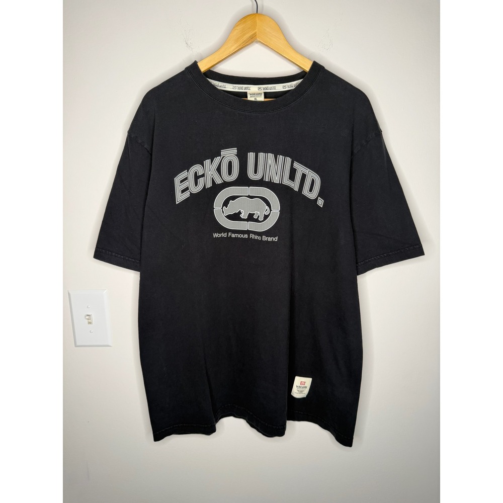 Vintage 90s Y2K Ecko Unltd Mens XL Black Graphic T-Shirt Rhino Hip Hop Skater
